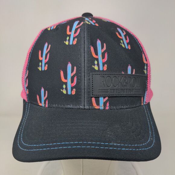 Rock & Roll Denim Cactus Print Snapback Trucker Hat Multi One Size Mesh Back - Picture 2 of 7